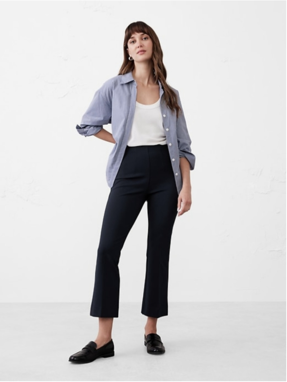 Banana Republic Bootcut Cropped Ponte Pull-On Pants Medium PETITE Black NWT $100